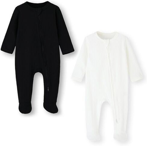 ACESTAR Baby Footies Pajamas, 2-Way Zipper Baby Sleepers with Mitten Cuffs - Long Sleeve Baby Zip Up Onesie for 0-12 Months in Kuwait