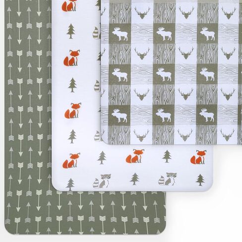 Fitted Unisex Crib Sheets (3 Pack) by GROW WILD - Jersey Knit Cotton Crib Sheets for Boys or Girls, 52" x 28" x 9" Crib Bedding Set (Woodland Gray and White) in Kuwait