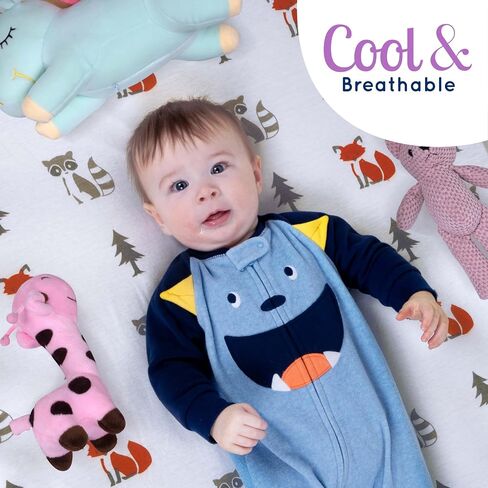 Fitted Unisex Crib Sheets (3 Pack) by GROW WILD - Jersey Knit Cotton Crib Sheets for Boys or Girls, 52" x 28" x 9" Crib Bedding Set (Woodland Gray and White) in Kuwait