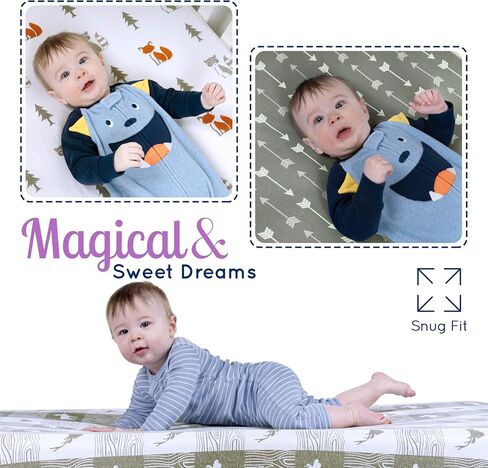 Fitted Unisex Crib Sheets (3 Pack) by GROW WILD - Jersey Knit Cotton Crib Sheets for Boys or Girls, 52" x 28" x 9" Crib Bedding Set (Woodland Gray and White) in Kuwait