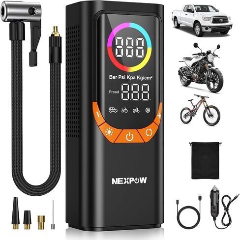 Nexpow NP17 ضاغط الهواء المحمول ، 150 PSI نفخ الإطارات الرقمية ، والتضخم السريع مع الإغلاق التلقائي ، وضوء LED ، وفوهات متعددة للسيارة ، والدراجة ، والكرة ، والتصميم المدمج ، والأحمر in Kuwait