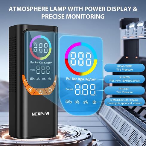 Nexpow NP17 ضاغط الهواء المحمول ، 150 PSI نفخ الإطارات الرقمية ، والتضخم السريع مع الإغلاق التلقائي ، وضوء LED ، وفوهات متعددة للسيارة ، والدراجة ، والكرة ، والتصميم المدمج ، والأحمر in Kuwait