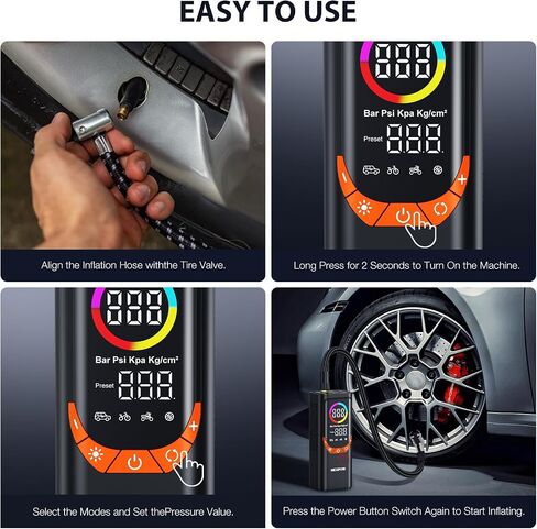 Nexpow NP17 ضاغط الهواء المحمول ، 150 PSI نفخ الإطارات الرقمية ، والتضخم السريع مع الإغلاق التلقائي ، وضوء LED ، وفوهات متعددة للسيارة ، والدراجة ، والكرة ، والتصميم المدمج ، والأحمر in Kuwait