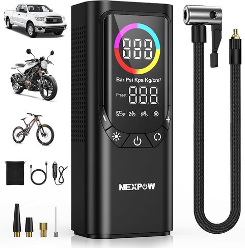 Nexpow NP17 ضاغط الهواء المحمول ، 150 PSI نفخ الإطارات الرقمية ، والتضخم السريع مع الإغلاق التلقائي ، وضوء LED ، وفوهات متعددة للسيارة ، والدراجة ، والكرة ، والتصميم المدمج ، والأحمر in Kuwait