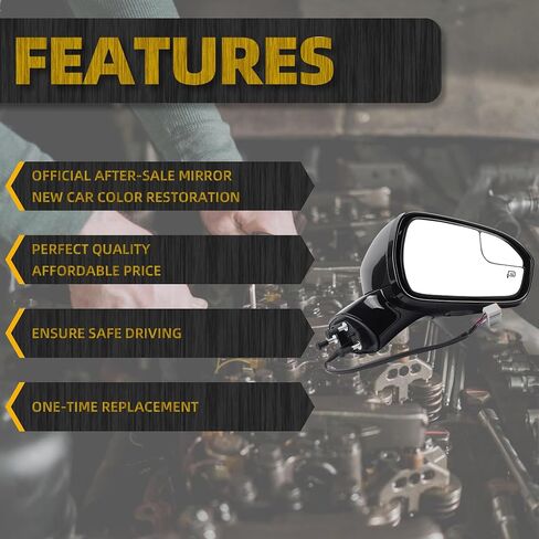 Dasbecan Left Driver Side Power Door Mirror Compatible with Ford Fusion 2013-2015 Power | Heated | Turn Signal | Puddle Light | Manual Folding | DS7Z17683BA | Black | 7Pins in Saudi Arabia