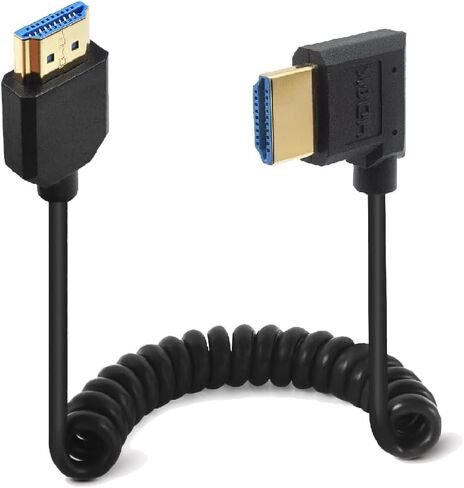 كابل ملفوف HDMI 8K بطول 4 أقدام، كابل حلزوني HDMI 2.1 إصدار Ultra HD، زاوية 90 درجة لأعلى HDMI 8K ذكر إلى HDMI 8K ذكر محول سلك حماية زنبركي، 8K@60HZ in Saudi Arabia