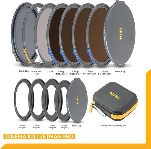 KISI JETMAG PRO 82MAG KIT - طقم مرشح العدسات المغناطيسية مع NC UV ، CPL COL ، محولات (67 مم/72 مم/77 مم/82 مم) ، قبعات الحماية و 7 CADDE in Kuwait