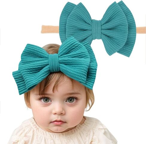 Baby Girl Soft Nylon Bow Elastic Headband Turban Toddler Infant Bow-knot Stretchy Hair Band Birthday Party Hair Bow Ribbon Accessories for Newborn Baby (Bow 1 - Pink, Elastic) in Saudi Arabia