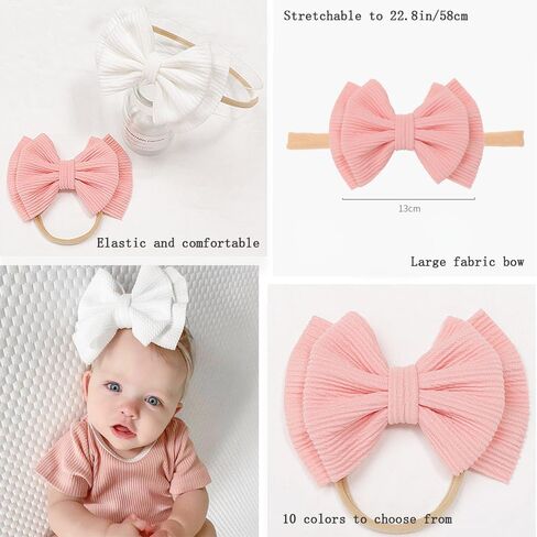 Baby Girl Soft Nylon Bow Elastic Headband Turban Toddler Infant Bow-knot Stretchy Hair Band Birthday Party Hair Bow Ribbon Accessories for Newborn Baby (Bow 1 - Pink, Elastic) in Saudi Arabia