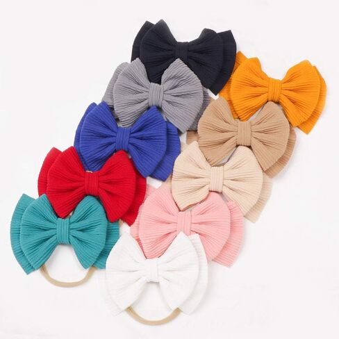 Baby Girl Soft Nylon Bow Elastic Headband Turban Toddler Infant Bow-knot Stretchy Hair Band Birthday Party Hair Bow Ribbon Accessories for Newborn Baby (Bow 1 - Pink, Elastic) in Saudi Arabia