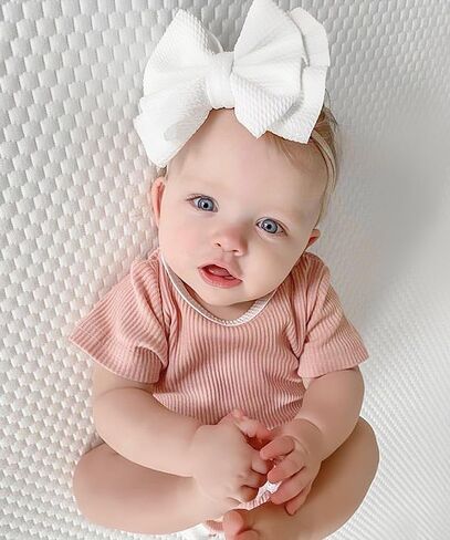 Baby Girl Soft Nylon Bow Elastic Headband Turban Toddler Infant Bow-knot Stretchy Hair Band Birthday Party Hair Bow Ribbon Accessories for Newborn Baby (Bow 1 - Pink, Elastic) in Saudi Arabia