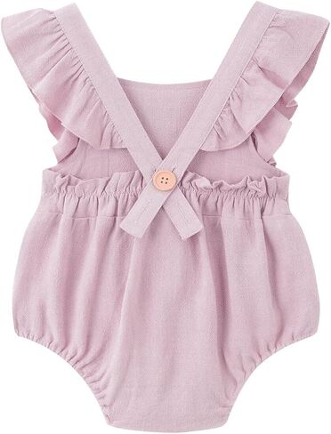 Simplee kids Baby Girls Handmade Solid Color Romper for Spring Newborn Infant Baby Outfit Jumpsuit Bodysuit in Kuwait