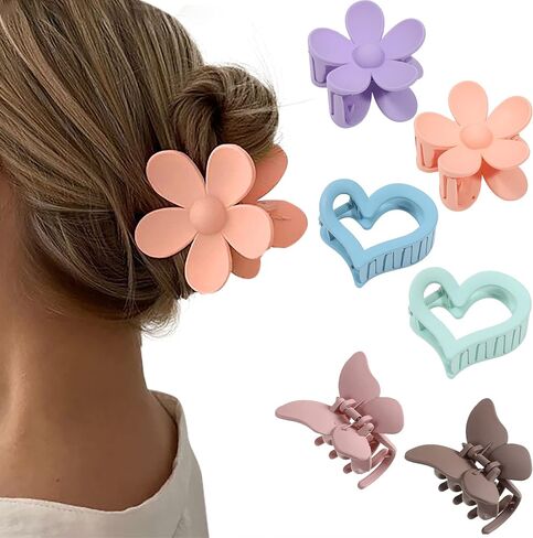 HAIMEIKANG 6 PCS Hair Claw Clips - Matte Flower, Heart, Butterfly Hair Claw Clips for Women Girls - Non-Slip and Strong Hold for Thin/Medium/Thick Hair in Kuwait