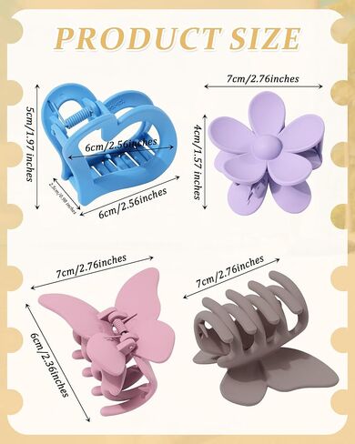 HAIMEIKANG 6 PCS Hair Claw Clips - Matte Flower, Heart, Butterfly Hair Claw Clips for Women Girls - Non-Slip and Strong Hold for Thin/Medium/Thick Hair in Kuwait