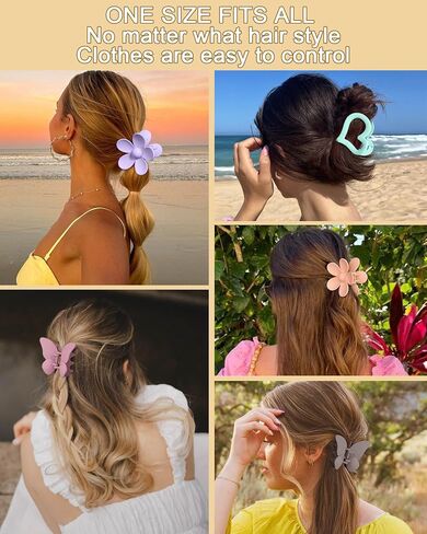 HAIMEIKANG 6 PCS Hair Claw Clips - Matte Flower, Heart, Butterfly Hair Claw Clips for Women Girls - Non-Slip and Strong Hold for Thin/Medium/Thick Hair in Kuwait