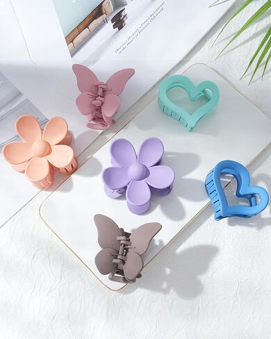 HAIMEIKANG 6 PCS Hair Claw Clips - Matte Flower, Heart, Butterfly Hair Claw Clips for Women Girls - Non-Slip and Strong Hold for Thin/Medium/Thick Hair in Kuwait