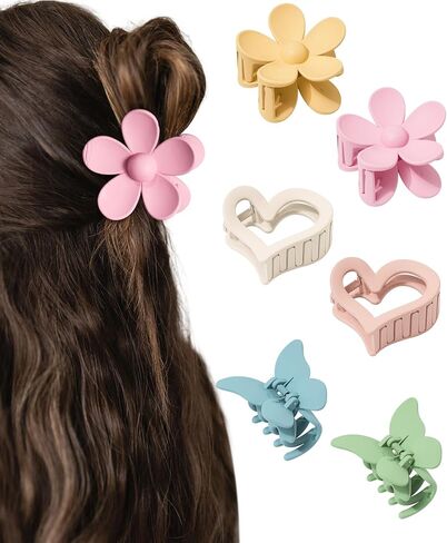HAIMEIKANG 6 PCS Hair Claw Clips - Matte Flower, Heart, Butterfly Hair Claw Clips for Women Girls - Non-Slip and Strong Hold for Thin/Medium/Thick Hair in Kuwait