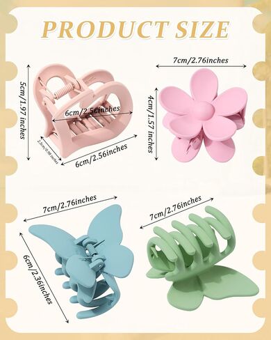HAIMEIKANG 6 PCS Hair Claw Clips - Matte Flower, Heart, Butterfly Hair Claw Clips for Women Girls - Non-Slip and Strong Hold for Thin/Medium/Thick Hair in Kuwait
