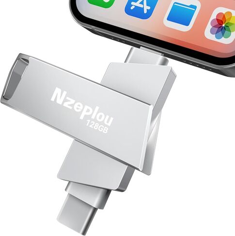 محرك أقراص فلاش 128 جيجابايت لـ iPhone iPad ، USB 3.0 Storage Storage Huffer For IPhone 15/16 Pro 4K Proring ، نسخة احتياطية من كاميرا محرك الأقراص الخارجي للصور ومقاطع الفيديو والملفات ، والتوصيل والتشغيل (Silver) in Saudi Arabia