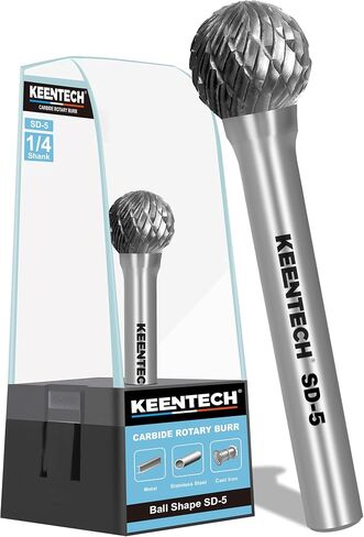 KEENTECH Burr Bits Tungsten Carbide, 1/4" Shank Die Grinder Bit, SB-5 Cutting Burrs with Storage Case, Double-Cut Cylinder Shape Rotary File for Hard Metal, 1/2" Cutting Dia. x 1" Cutting Length in Kuwait