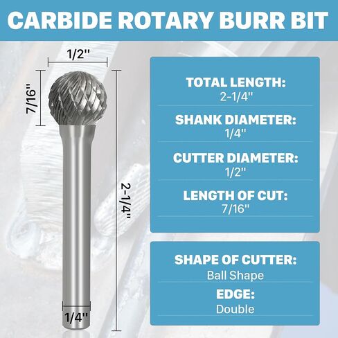 KEENTECH Burr Bits Tungsten Carbide, 1/4" Shank Die Grinder Bit, SB-5 Cutting Burrs with Storage Case, Double-Cut Cylinder Shape Rotary File for Hard Metal, 1/2" Cutting Dia. x 1" Cutting Length in Kuwait