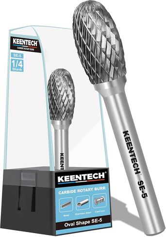 KEENTECH Burr Bits Tungsten Carbide, 1/4" Shank Die Grinder Bit, SB-5 Cutting Burrs with Storage Case, Double-Cut Cylinder Shape Rotary File for Hard Metal, 1/2" Cutting Dia. x 1" Cutting Length in Kuwait