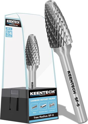 KEENTECH Burr Bits Tungsten Carbide, 1/4" Shank Die Grinder Bit, SB-5 Cutting Burrs with Storage Case, Double-Cut Cylinder Shape Rotary File for Hard Metal, 1/2" Cutting Dia. x 1" Cutting Length in Kuwait
