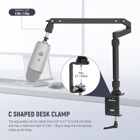 Neewer Low Profile Mic Arm Desk Mount, 360° Swivel Boom Arm with Pneumatic Damping Adjustable, Cable Management, Compatible with Shure MV7 SM7B Blue Yeti Gaming Streaming Podcast Microphone, MS002 in Saudi Arabia