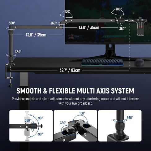 Neewer Low Profile Mic Arm Desk Mount, 360° Swivel Boom Arm with Pneumatic Damping Adjustable, Cable Management, Compatible with Shure MV7 SM7B Blue Yeti Gaming Streaming Podcast Microphone, MS002 in Saudi Arabia