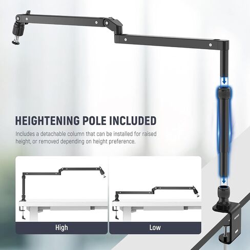 Neewer Low Profile Mic Arm Desk Mount, 360° Swivel Boom Arm with Pneumatic Damping Adjustable, Cable Management, Compatible with Shure MV7 SM7B Blue Yeti Gaming Streaming Podcast Microphone, MS002 in Saudi Arabia