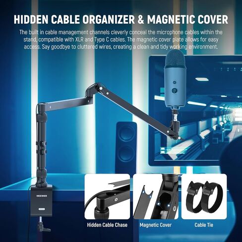 Neewer Low Profile Mic Arm Desk Mount, 360° Swivel Boom Arm with Pneumatic Damping Adjustable, Cable Management, Compatible with Shure MV7 SM7B Blue Yeti Gaming Streaming Podcast Microphone, MS002 in Saudi Arabia