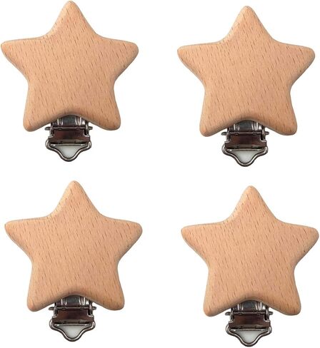 5pcs Natural Wood Suspender Pacifier Clips Cute Beech Wooden Animal Star Shape Clips Charm DIY Beading Pacifier Chain Accessory in Kuwait