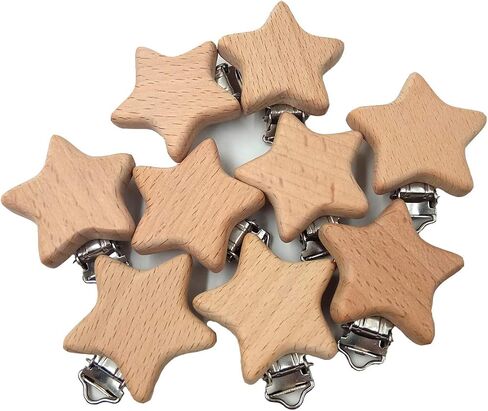 5pcs Natural Wood Suspender Pacifier Clips Cute Beech Wooden Animal Star Shape Clips Charm DIY Beading Pacifier Chain Accessory in Kuwait