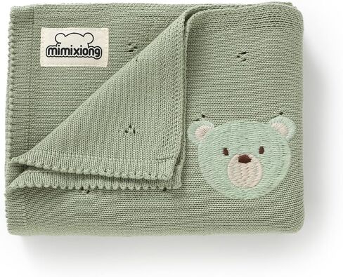 mimixiong Organic Cotton Baby Blanket Neutral Knitted Soft Crib Nursery Swaddling Receiving Blankets for Newborn Baby Boy Girl 40x30 Inch in Kuwait