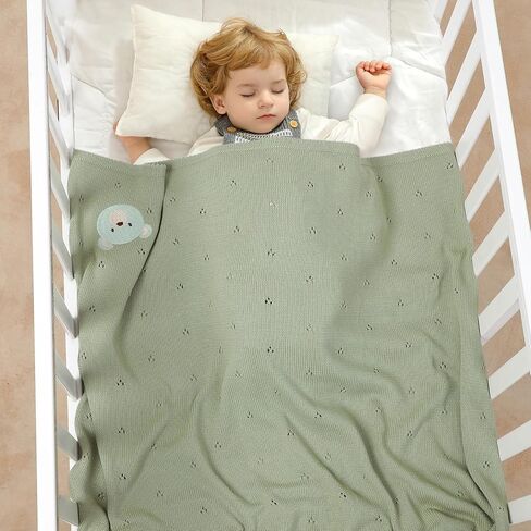 mimixiong Organic Cotton Baby Blanket Neutral Knitted Soft Crib Nursery Swaddling Receiving Blankets for Newborn Baby Boy Girl 40x30 Inch in Kuwait