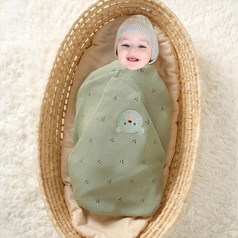 mimixiong Organic Cotton Baby Blanket Neutral Knitted Soft Crib Nursery Swaddling Receiving Blankets for Newborn Baby Boy Girl 40x30 Inch in Kuwait