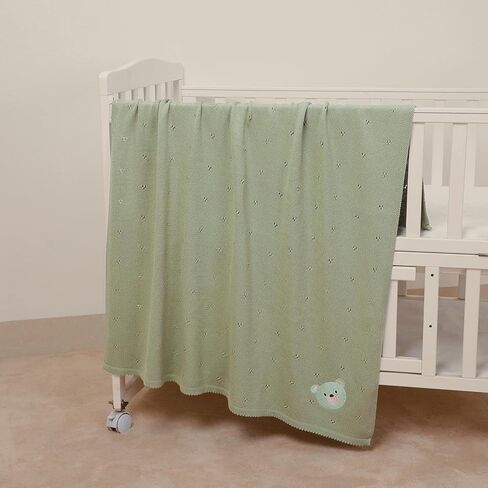 mimixiong Organic Cotton Baby Blanket Neutral Knitted Soft Crib Nursery Swaddling Receiving Blankets for Newborn Baby Boy Girl 40x30 Inch in Kuwait