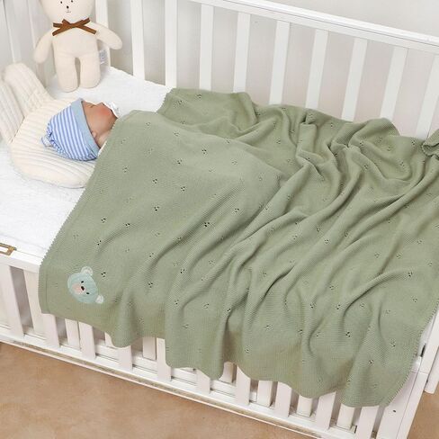 mimixiong Organic Cotton Baby Blanket Neutral Knitted Soft Crib Nursery Swaddling Receiving Blankets for Newborn Baby Boy Girl 40x30 Inch in Kuwait