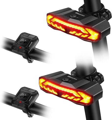 WSDCAM 2 Pack Bike Tail Light with Turn Signals and Brake Light Bike Horn Alarm with Remote, Built in Speaker/Light Sensor/Vibration Sensor, Smart Auto ON/Off Rechargeable Waterproof Rear Bike Light in Saudi Arabia