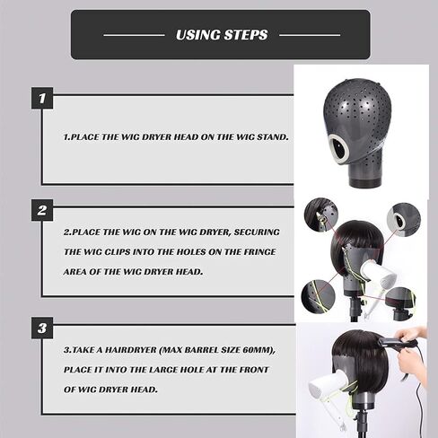 HOMEGOAL Hair Dryer Fresh Wig Head Dryer Wig Stand Wig Holder Mannequin Head, Drying Wig From Inside to Outside, Quickly, Easily, For Lace Wig Scalp Cap Net (Dark Grey) in Kuwait