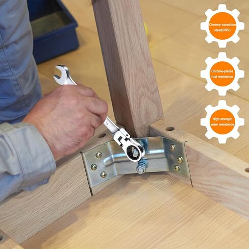 HARFINGTON 2pcs Flex-Head Ratcheting Wrench 8mm 180° Rotating Head Metric Ratchet Combination Wrenches 72-Teeth Chrome Vanadium Steel Open End Ratchet for Fasteners Nut Bolt in Kuwait