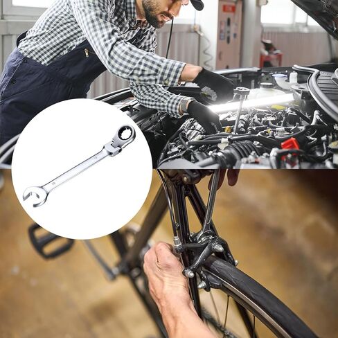 HARFINGTON 2pcs Flex-Head Ratcheting Wrench 8mm 180° Rotating Head Metric Ratchet Combination Wrenches 72-Teeth Chrome Vanadium Steel Open End Ratchet for Fasteners Nut Bolt in Kuwait