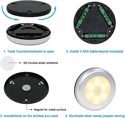 Motion Sensor Light Indoor, Searik Magnetic LED Night Light Battery Powered Step Lights Stair Closet Light Under Cabinet Lighting Stick On Anywhere Lamp for Home Kitchen Hallway Cabinet Bathroom in Kuwait