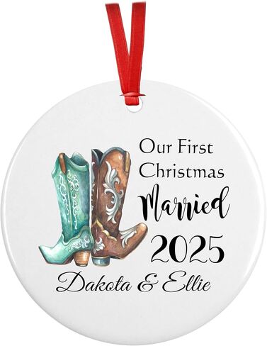 First Christmas as Mr and Mrs Just Married Ornament Personalized Western Wedding Gift 2024 Cowboy Boot (Year Only) in Kuwait