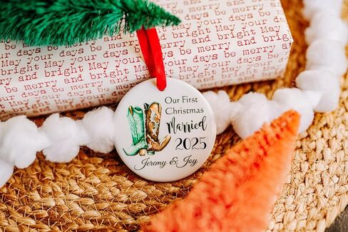 First Christmas as Mr and Mrs Just Married Ornament Personalized Western Wedding Gift 2024 Cowboy Boot (Year Only) in Kuwait