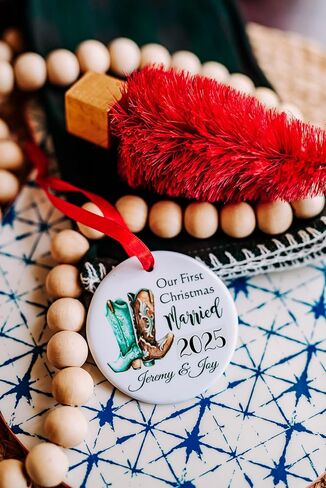 First Christmas as Mr and Mrs Just Married Ornament Personalized Western Wedding Gift 2024 Cowboy Boot (Year Only) in Kuwait