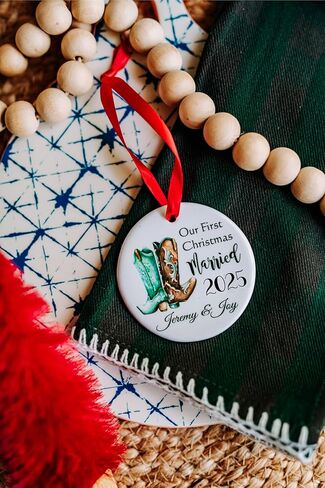First Christmas as Mr and Mrs Just Married Ornament Personalized Western Wedding Gift 2024 Cowboy Boot (Year Only) in Kuwait