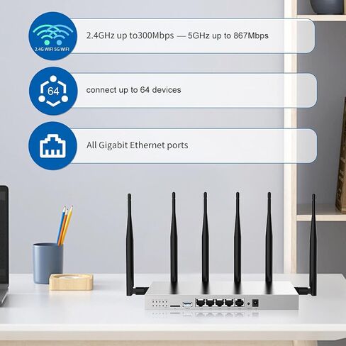 راوتر Wilflyer 5G SA NSA AX3000 WiFi 6 CPE، فتحة بطاقة SIM مزدوجة، راوتر لاسلكي خلوي عالي السرعة 5G، 4 × 4 MU-MIMO، هوائيات قابلة للفصل، التوصيل والتشغيل in Kuwait