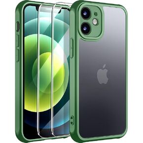 [جراب 3 في 1 لهاتف iPhone 12 Mini، [مضاد للاصفرار] [حماية من الدرجة العسكرية] [مع قطعتين واقي شاشة] حافظة هاتف واقية لكامل الجسم. (أسود)……