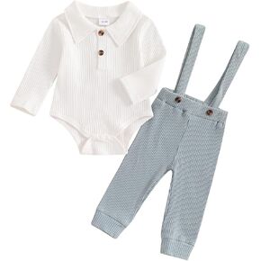 Ledy Champswiin Newborn Boy Clothes Baby Overalls Outfit Solid Long Sleeve Romper with Suspender Pant Infant Boy Fall Set